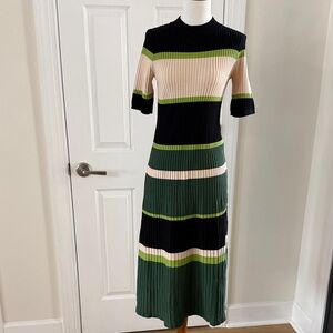 Hobemty Striped Knit Dress Retro 70s Preppy Officewear Sz M NWT